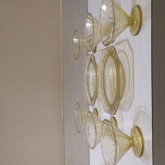 6 Federal Glass Madrid Amber Champagne Sherbet Set w/ 2 Plates Depression Set - Picture 2 of 5